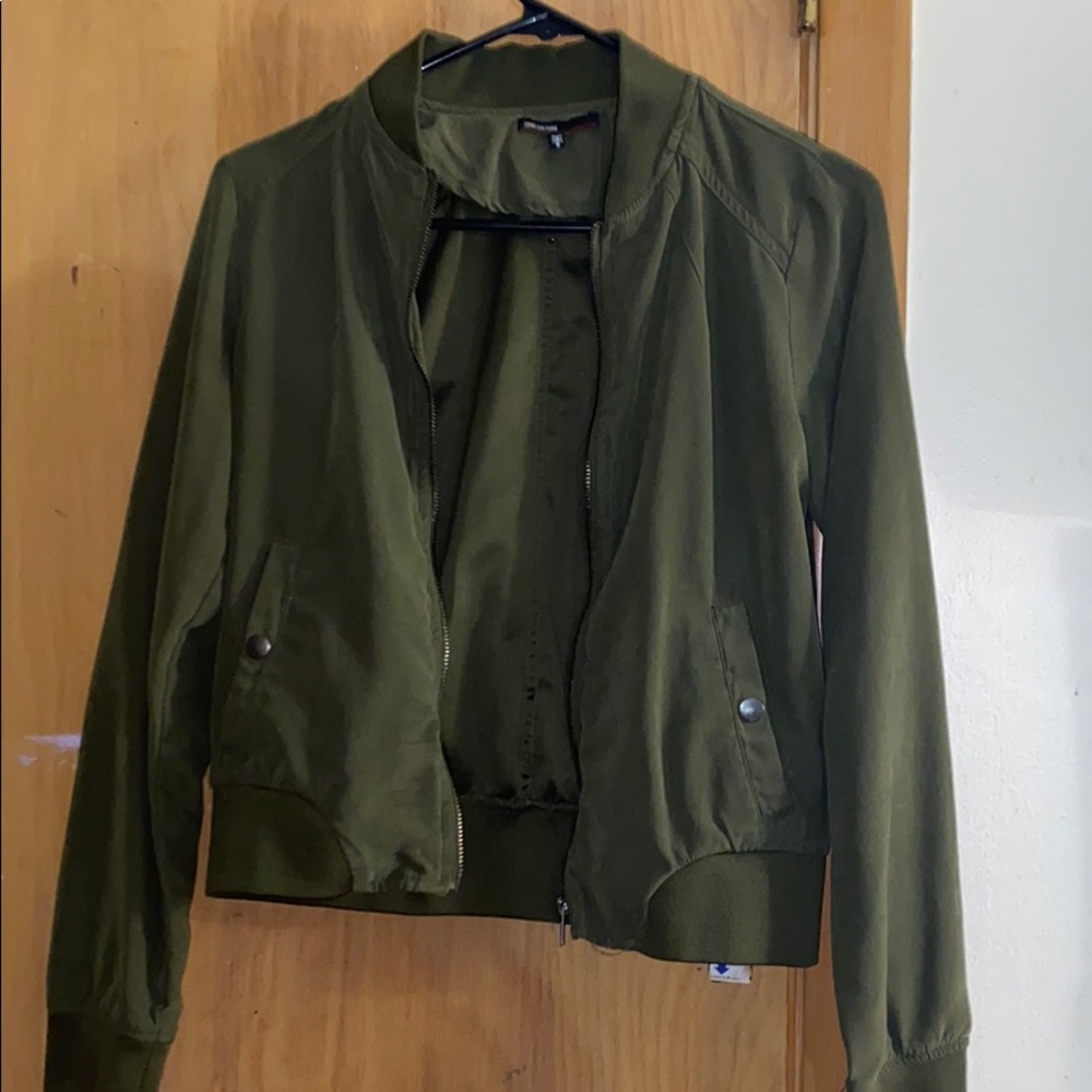 Green bomber jacket.